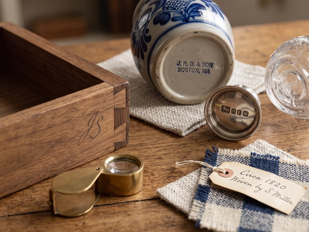 Close examination of antique materials, joinery, hallmarks, and maker marks